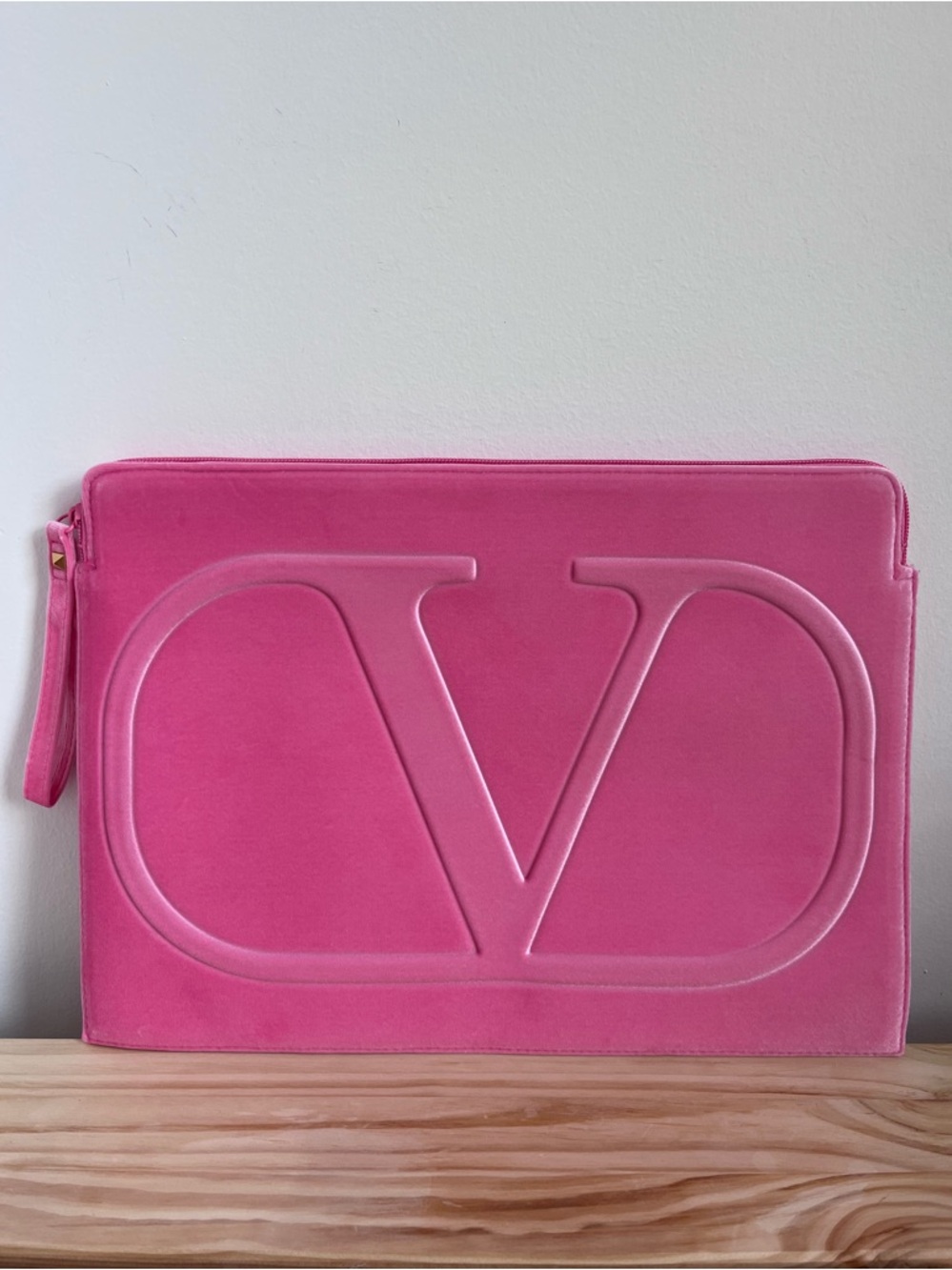 Large Valentino Pink Velvet Laptop Case / Clutch